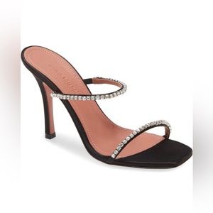 Amina Muaddi Gilda Black Crystal Embellished Sandal Heels 37.5 $950